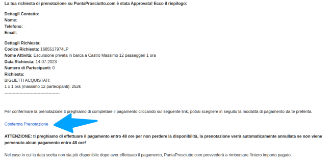 Esempio email di conferma prenotazione